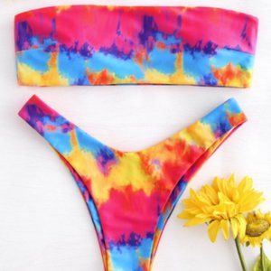 Trendy Tie Dye Strapless Bikini Set